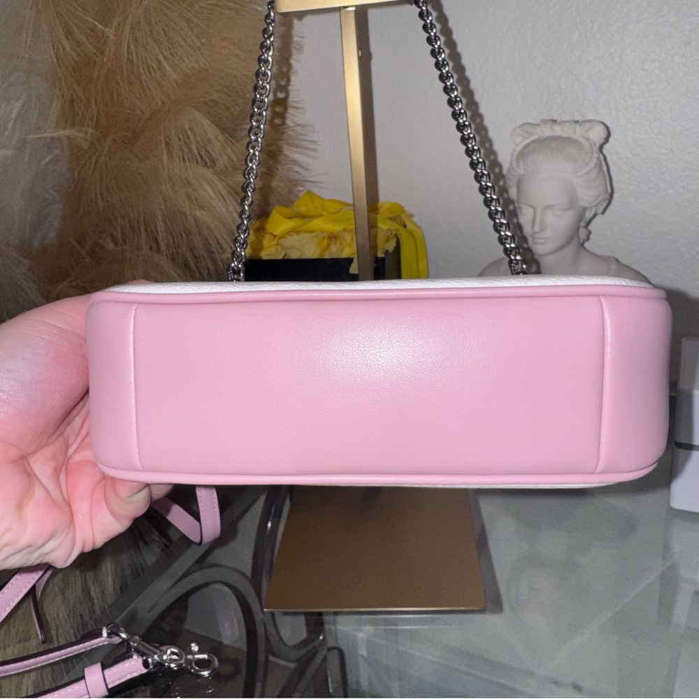 Coach NWT Mini Teri Shoulder Bag w/Crossbody Strap CW323 -Silver/Chalk/Carnation - Picture 13 of 16